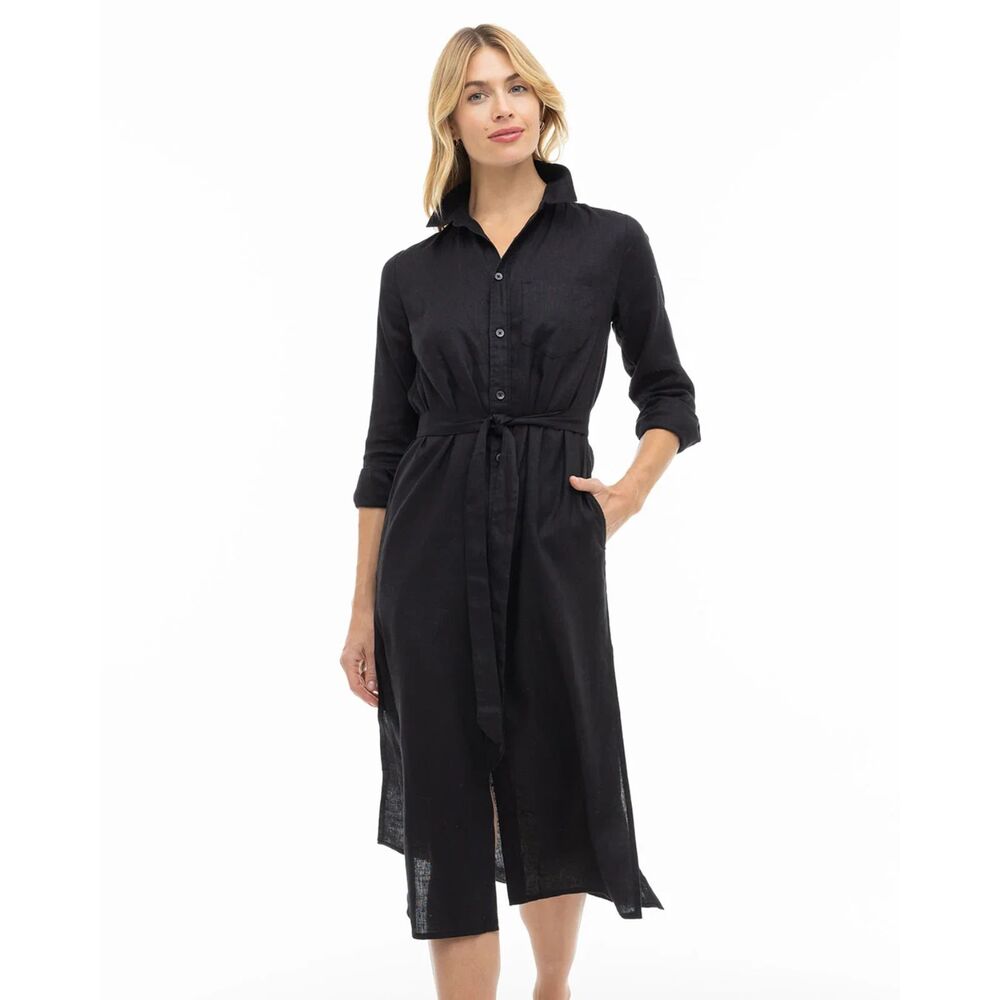 NWT Pura Cashmere 100% Linen Black Dress Size Medium